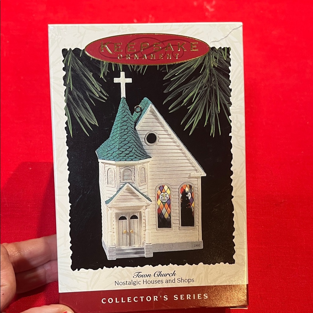 Hallmark Nostalgic Church Ornament - White and Teal. Handcrafted 1995